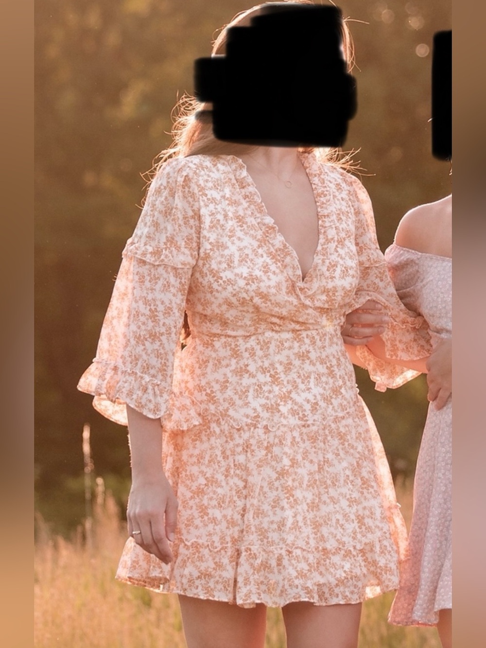 Hello Molly Peach Floral Wrap Mini Dress